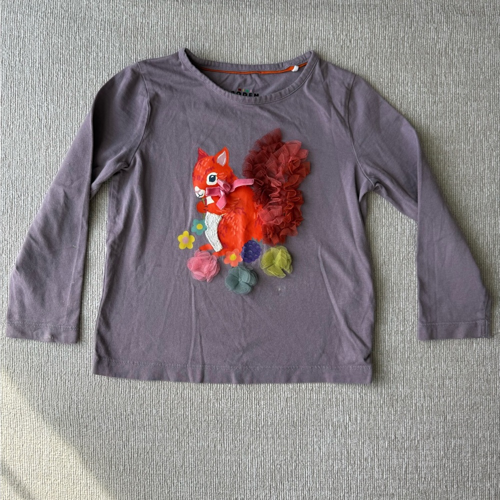 Boden Purple Long Sleeve Tee with Squirrel Design